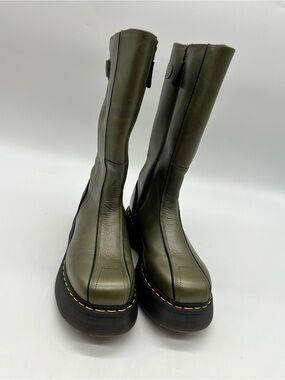 Dr. Martens Buzz High Eclipse Platform Women 10 Green Leather Zipper Tall Boots.